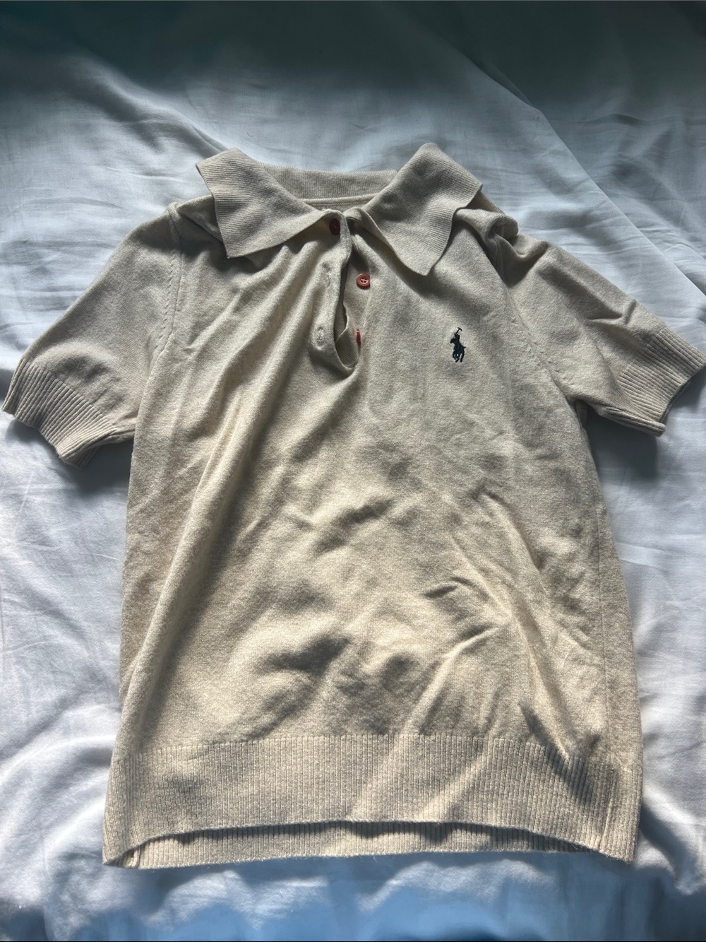Polo Knit Short-Sleeve Polo Shirt in Beige